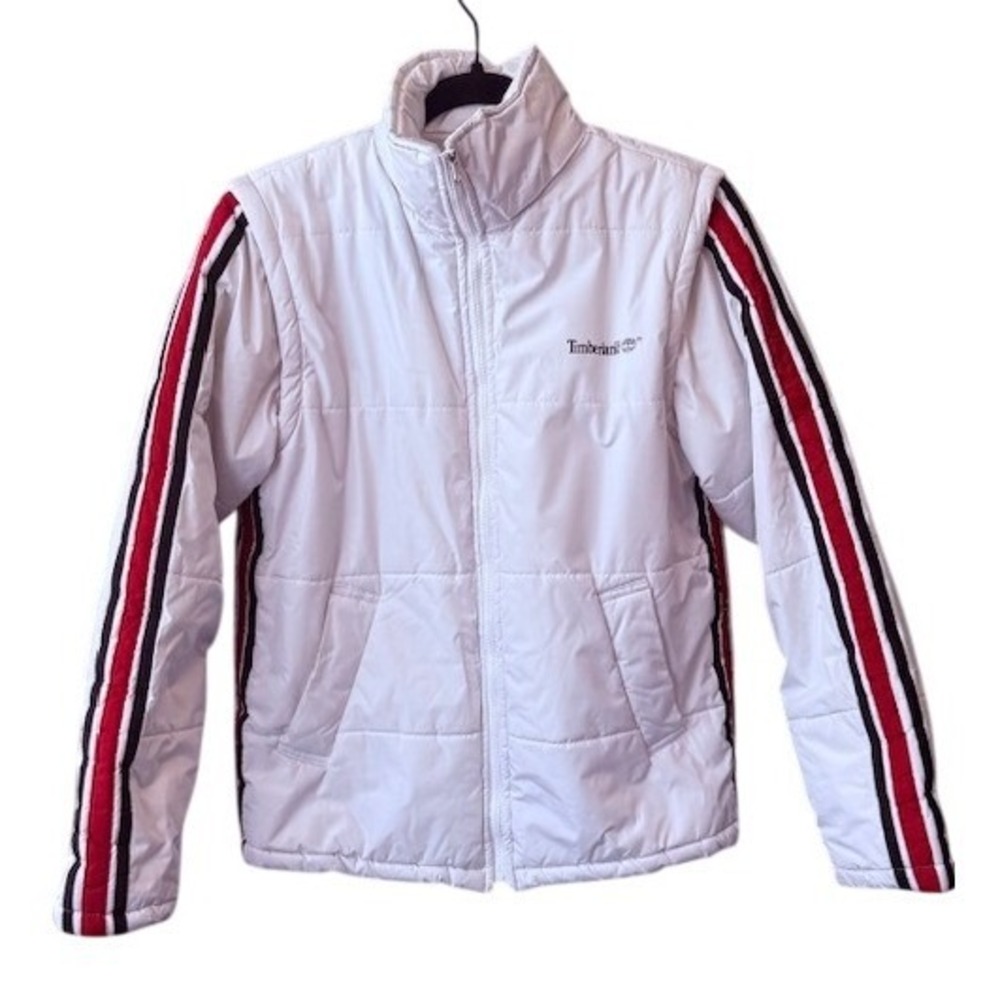 Timberland Convertible Puffer‎ Jacket Vest Men's M Zip Off Sleeves White 2-in-1